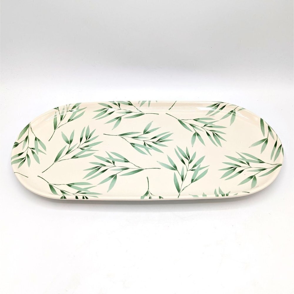 Mary & Martha Holy Bible Porcelain Serving Tray Eucalyptus Leaf 16x8 Platter EXC